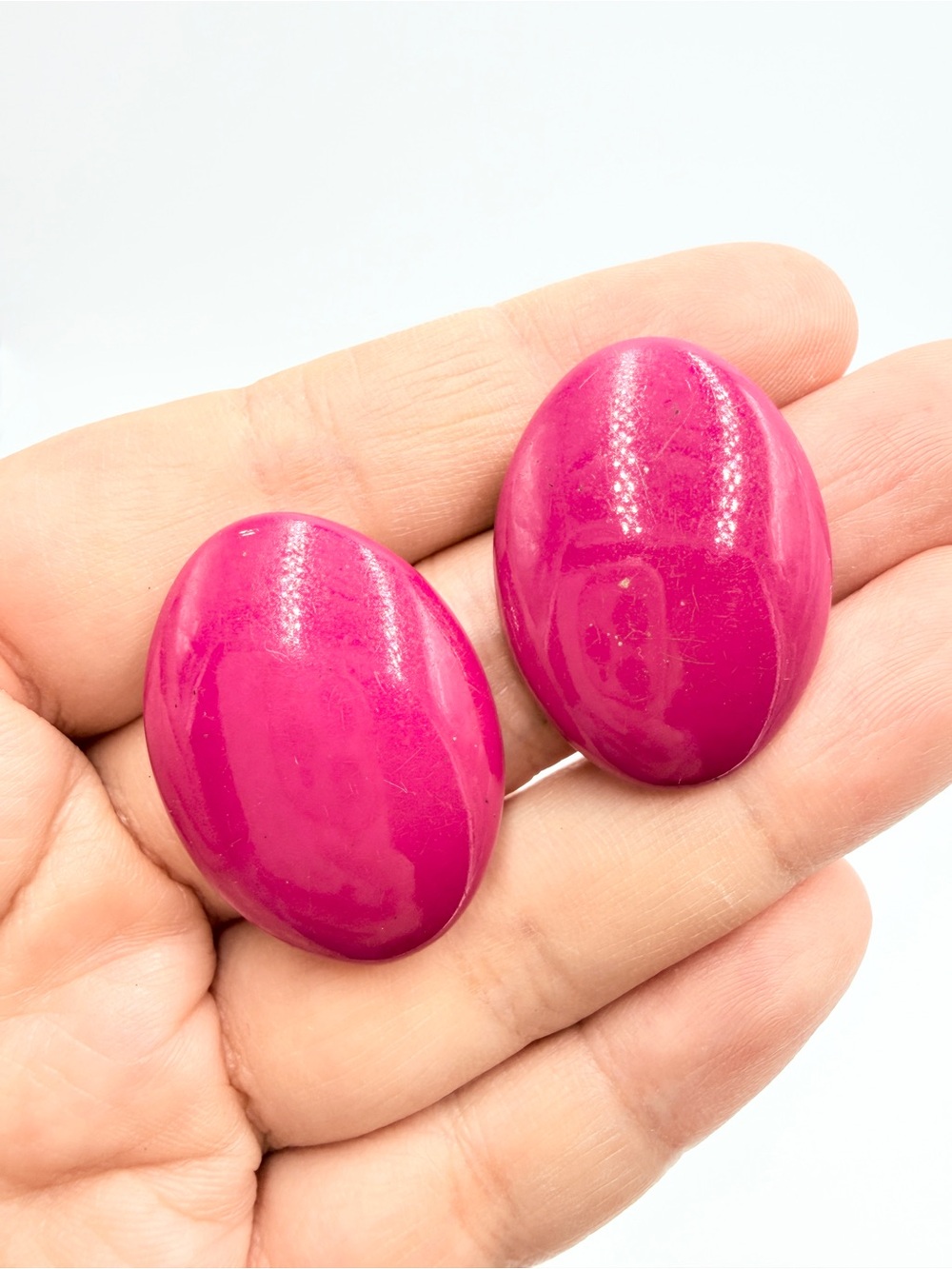 Vintage Hot Pink Oval Statement Stud Earrings